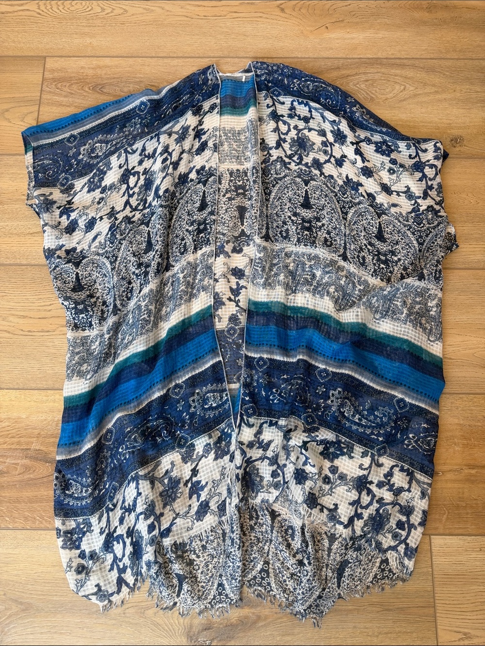 Anthropologie Blue & White Striped Paisley Swim Coverup